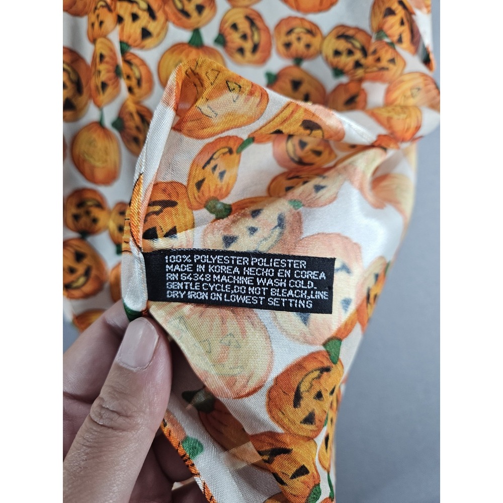 Halloween Jack O Lantern Pumpkin Scarf Orange White Chiffon Lightweight Holiday - Picture 4 of 6
